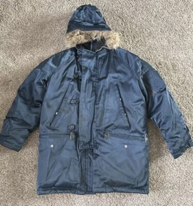 Vintage GOLDEN FLEECE Daunen Gefüllt Jacke Parka Gr. 40 Blau Mantel Fell Kapuze WPL 7001 - Bild 1 von 11