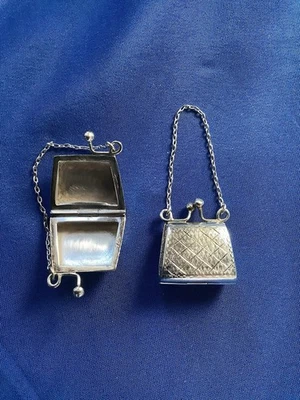2 Vintage Bright Cut 925 Sterling Silver Purse Pill Box Locket Pendant Trinket - Image 1 of 4