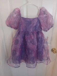 Girls' Purple Puff Sleeve Organza Dress Pokémon Gengar Size 10-12 New - Picture 1 of 10
