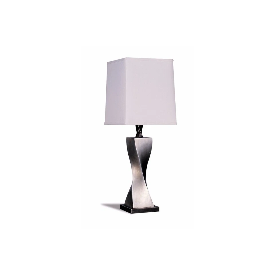 Benjara Square Shade Twist Table Lamp, White & Silver, Set of 2 - Image 1 of 1