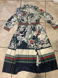 Vintage Dalia Macpherson Floral Long Dress Gucci Stripe Sz M - Picture 1 of 5