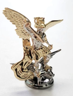 Dije colgante 3D religioso de San Miguel de oro sólido de 14k 3D para hombre y mujer Foto 1 de 4