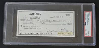 JOHNNY UNITAS Signed Personal Check-HALL OF FAME-BALTIMORE COLTS-PSA 9 Auto - Image 1 of 4