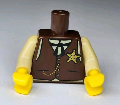 NEW LEGO® sheriff Dark Brown Minifigure part  Torso Tan Arms Gold Badge  - Image 1 of 2