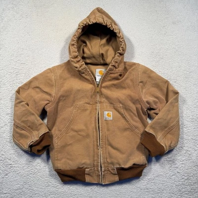 Vintage Y2K Carhartt Kids Active Jacket Tan Canvas Hooded Insulated Work Small - Image 1 of 4