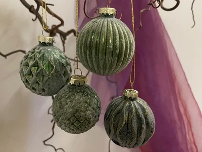 4er Set Christbaumkugel Weihnachtskugel Glas 4fach sortiert Tannengrün Frost 6cm - Bild 1 von 4