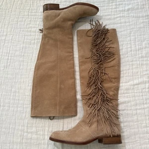Sam Edelman Mujeres Josephine Botas Gamuza Beige Flecos Altos Talla 8 Festival - Imagen 1 de 10