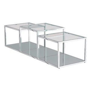 Casini 3-Piece Contemporary Metal and Glass Coffee Table Set in Silver - Picture 1 of 8