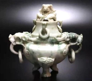 Jade Incense Burner Lion and Dragon Height 21cm/8.3in Weight: 3647g - Picture 1 of 5
