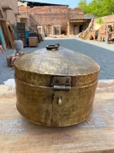 1800s Antique Old Brass Hand Forged Indian Kitchen Beautiful Mughal Box - Picture 1 of 12