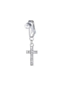 Clip On Belly Button Ring Cross Shape Fake Belly Navel Piercing - Picture 1 of 3