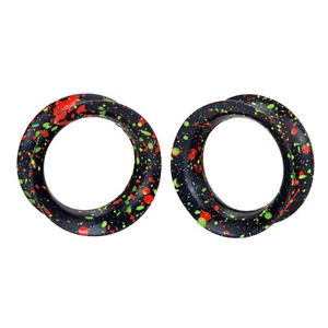2 Pcs Black Thin Soft Silicone Tunnels Ear Gauges Double Flare Hollow Expander - Picture 1 of 7