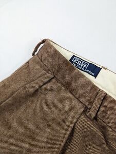 Vintage Polo Ralph Lauren 42x28 Wool Cotton Tweed Brown Trouser Dress Pants