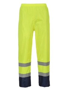 Portwest Small H444 Hi-Vis Classic Contrast Rain Pants with Snap Adjustable Hem - Picture 1 of 7