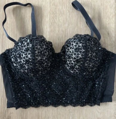 BEBE Black Bustier, Stunning Adriana Lace Beaded Bra, Women’s Size XS Bralette - Image 1 of 3