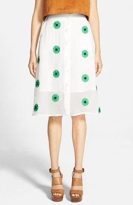 NUEVA Falda Midi Hermana Jane L Blanca Bordada Flores Primavera Botón Frontal $110 Foto 1 de 4