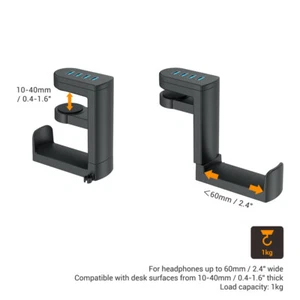 360° USB 3.0 2.0 Port Headphone Headset Stand Holder Hanger Clamp-On Under Desk - Picture 1 of 12