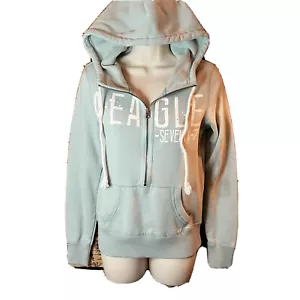 AMERICAN EAGLE Women's Mint Green Kangaroo Pocket Half Zip Hoodie Pullover Small - Picture 1 of 9
