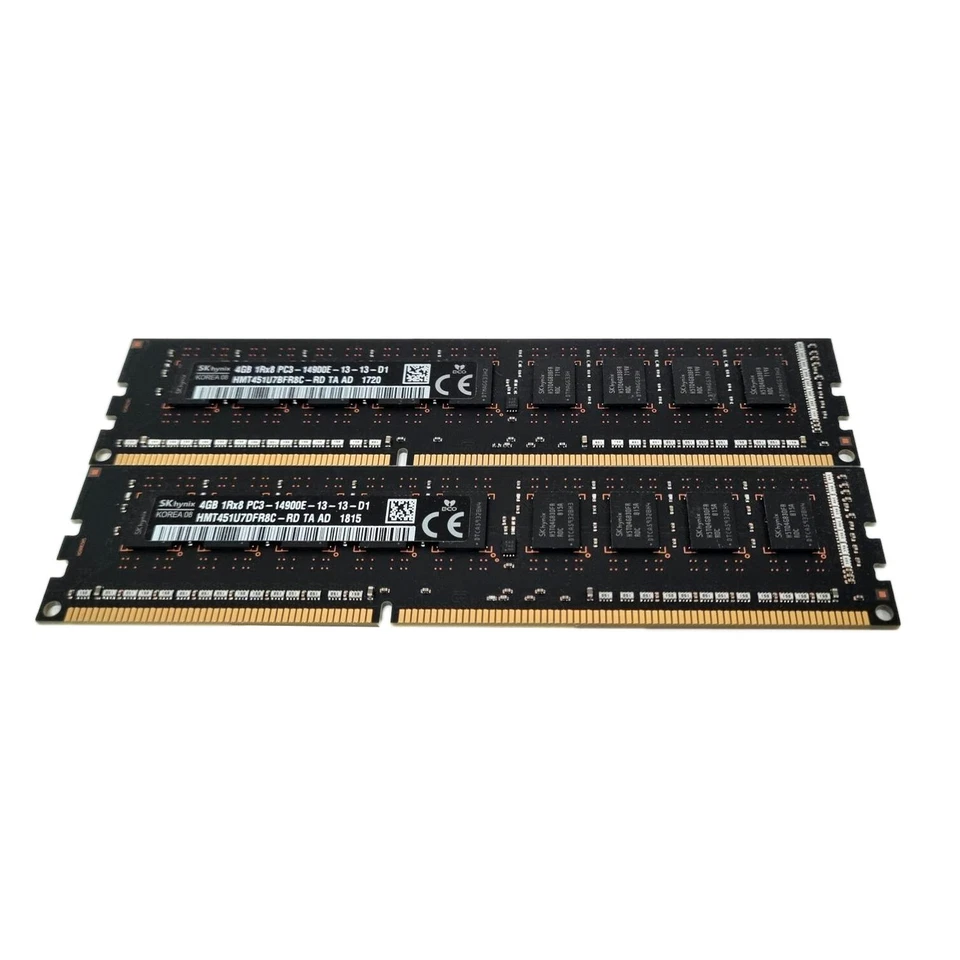 SK HYNIX 8GB KIT (2x4GB) PC3-14900E DDR3 1866MHz Unbuffered ECC Memory RAM - Image 1 of 1