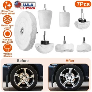 7PCS Car Polisher Polishing Buffing Pads Mop Wheel Drill Kit Aluminum Stainless - Picture 1 of 12