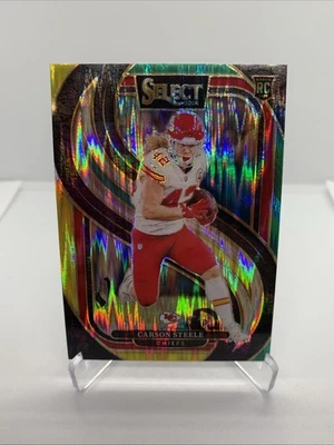 2024 Select Premier Level Carson Steele #142 Green & Yellow Shock Prizm (RC) - Image 1 of 2