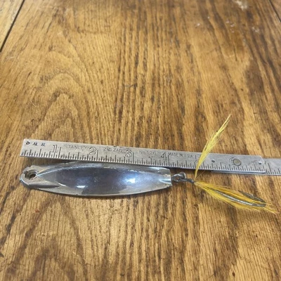 Vtg 3.5 Oz Chromed Bluefish/striper  Lure With Yellow Feathered Tail - Image 1 of 4