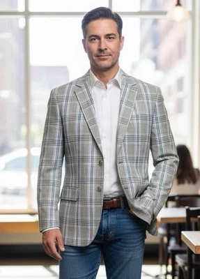 Chaqueta Blazer Abrigo Deportivo Tasso Elba Para Hombre M (40R) Glen Gris a Cuadros Peso Ligero Foto 1 de 4