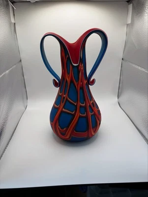Art Glass Russian Artist E ZAREH Baijan Art Glass VASE VESSEL Red And Blue - Image 1 of 4