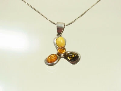 Butterscotch Bernstein Anhänger 925 Sterlingsilber mit 835 Silber Panzerkette  - Bild 1 von 4