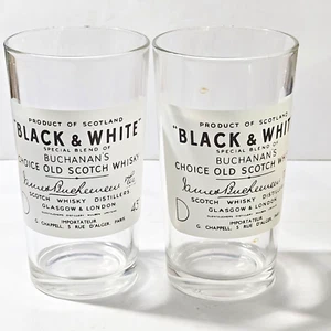 Lot of 2 Black & White Buchanan's Scotch Whisky 12oz Drink Glasses France - Picture 1 of 7