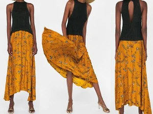 ZARA EMBROIDERED HALTERNECK DRESS MUSTARD SIZE M REF.3534/003 - Picture 1 of 2
