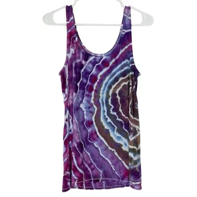 Camiseta sin mangas Upcycled Geode Tie Dye para mujer talla mediana púrpura Y2K hecha a mano Foto 1 de 4
