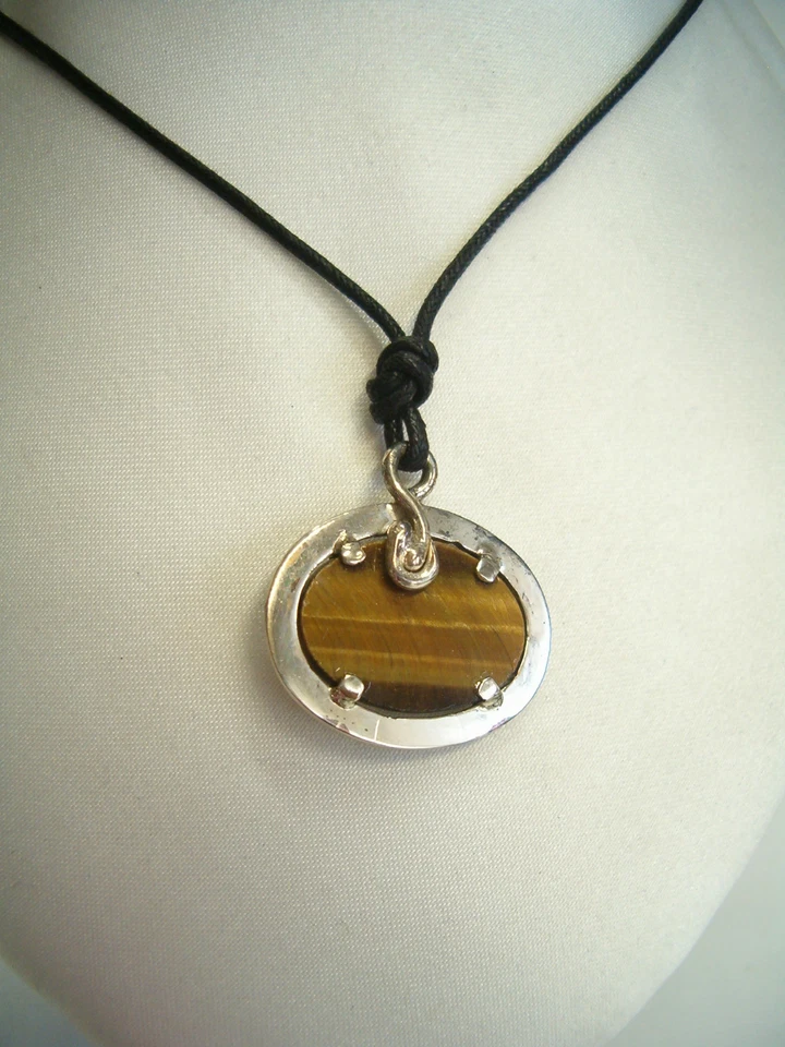 Ciondolo in ARGENTO 925 con OCCHIO DI TIGRE naturale - pendente con pietra dura - Immagine 1 di 4