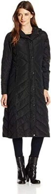 NWT Madden Girl Womens Winter Jacket Long Chevron Puffer Black Large $200 E168 - Image 1 of 2