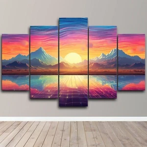 Sunrise Sun Mountains Landscape Morning 5 Piece Canvas Wall Art Print Home Decor - Picture 1 of 4
