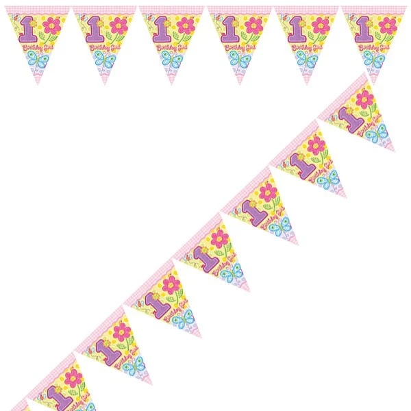 Abrazos y puntos ""niña de primer cumpleaños"" bandera banderín - fiesta para niños Foto 1 de 1