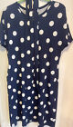 Lularoe Marly Midi Dress Pockets Sash Belt Size Xl Navy Blue White Polkas Dots
