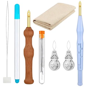 DIY Punch Needle Embroidery Rug Yarn Punch Needle Wooden Handle Hoops Threaders₡ - Picture 1 of 9