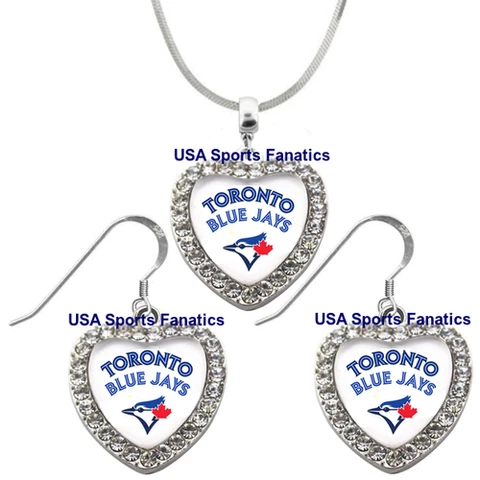 Toronto Blue Jays 925 Necklace or Earrings or Set Team Heart With Rhinestones Cover
