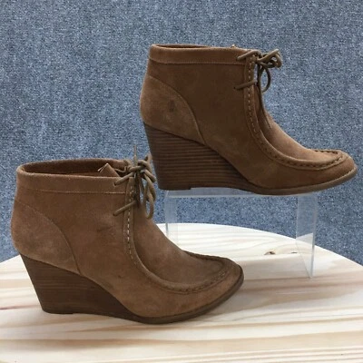 Lucky Brand Boots Womens 10 M Ysabel Ankle Booties Lace Up Heels Brown Leather - Image 1 of 4