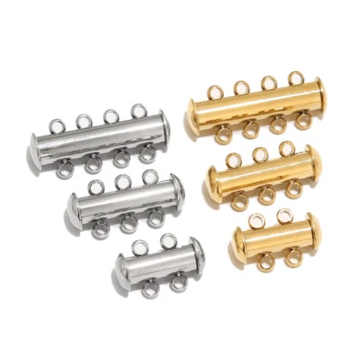 5pcs Stainless Steel Multi-Strands Gold Slide Tube Clasps Jewelry Connectors  - Image 1 of 3