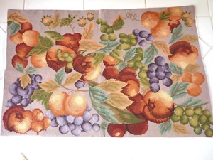 Vintage Handmade Needlepoint Tapestry Rug Fruit Theme Lined 24" X 36" - Picture 1 of 7