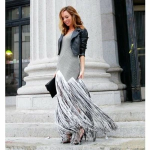 Asilio Shake It Off Houndstooth Fringe Wool Blend Fall Sping Maxi Dress - Picture 1 of 8