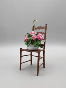 Vintage 1:12 Handcrafted Hanging Pink Geranium & Ivy Plants Dollhouse Miniatures - Picture 1 of 13
