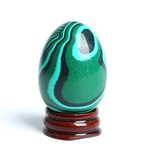 1.92'' Crystal man-made malachite egg with wood stand chakra stone reiki healing - Picture 1 of 6