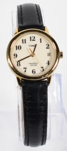 Timex Women's Analog Watch Gold Tone Leather Band 30M Date 25mm Indiglo #L044 - Picture 1 of 18