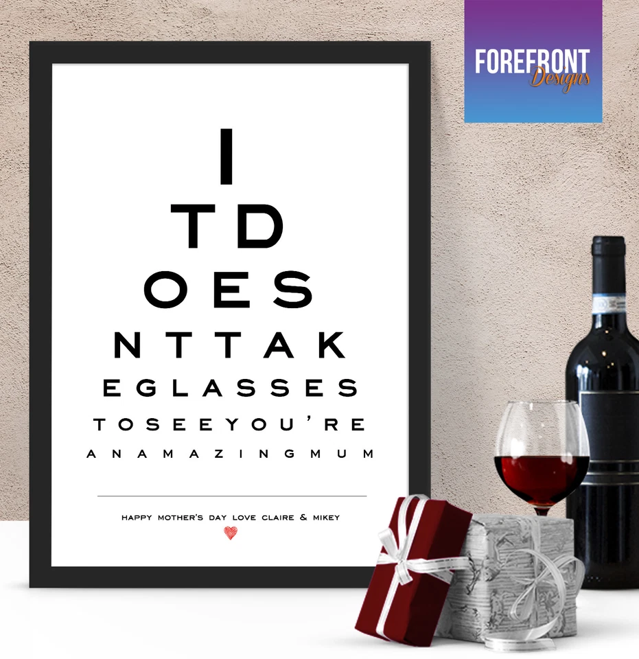 FOREFRONTDESIGNS Personalised Custom Eye Test/Chart gift Home decor/special MOTHER'S DAY PRESENT