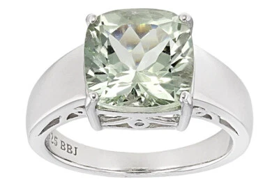 3.64ct Square Cushion Green Prasiolite With .01ctw Two Green Diamond Accent SZ 9 - Image 1 of 4