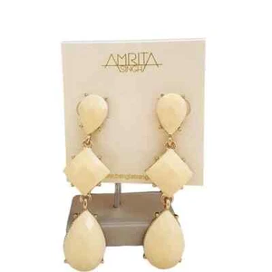 Amrita Singh Women's Gold Plated Resin Beige Off White Dangle Earrings Pierced - Picture 1 of 2