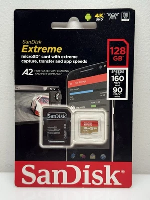 128GB SanDisk Extreme Micro SD Card Memory 128GBV30 XC I 4K UHD 160MB U3 128 GB - Image 1 of 4